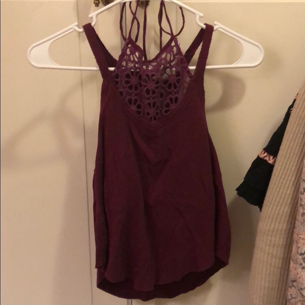 Free People plum colored tank w crochet detailing